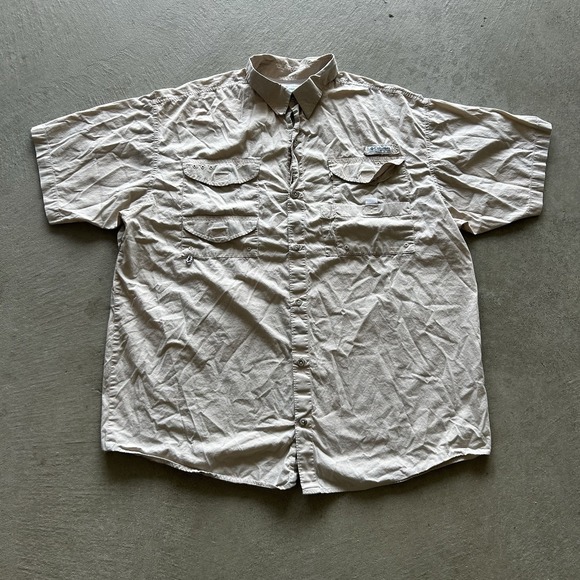 Columbia Other - Columbia PFG Button Up Shirt Mens XL Tan Nylon Fishing Short Sleeve Outdoors